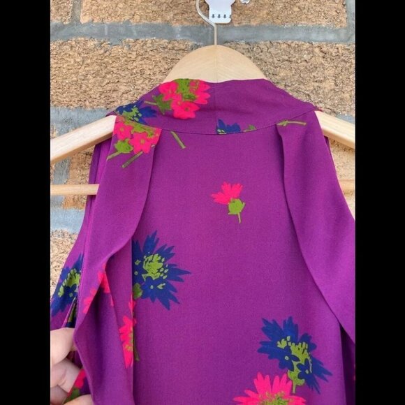 Tanya Taylor Adriene Spaced-Out Floral Cold-Shoulder Silk Blouse size LARGE/4 - Picture 12 of 12